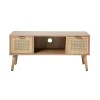 Meuble TV avec 2 Tiroirs Façades Rotin en bois Beige