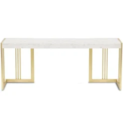 Meuble TV design 140cm Marbre Blanc et pieds Métal Or