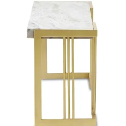 Meuble TV design 140cm Marbre Blanc et pieds Métal Or