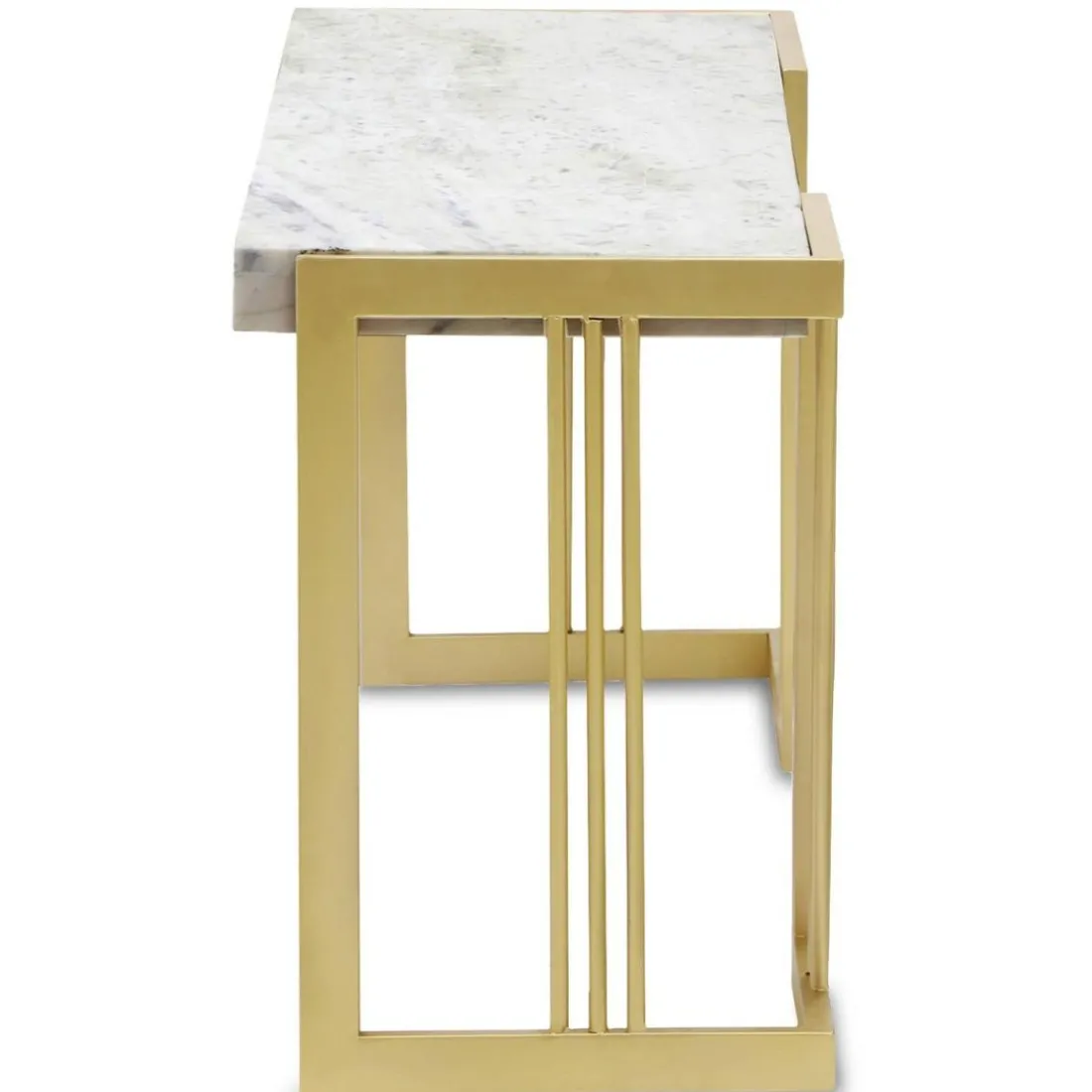Meuble TV design 140cm Marbre Blanc et pieds Métal Or
