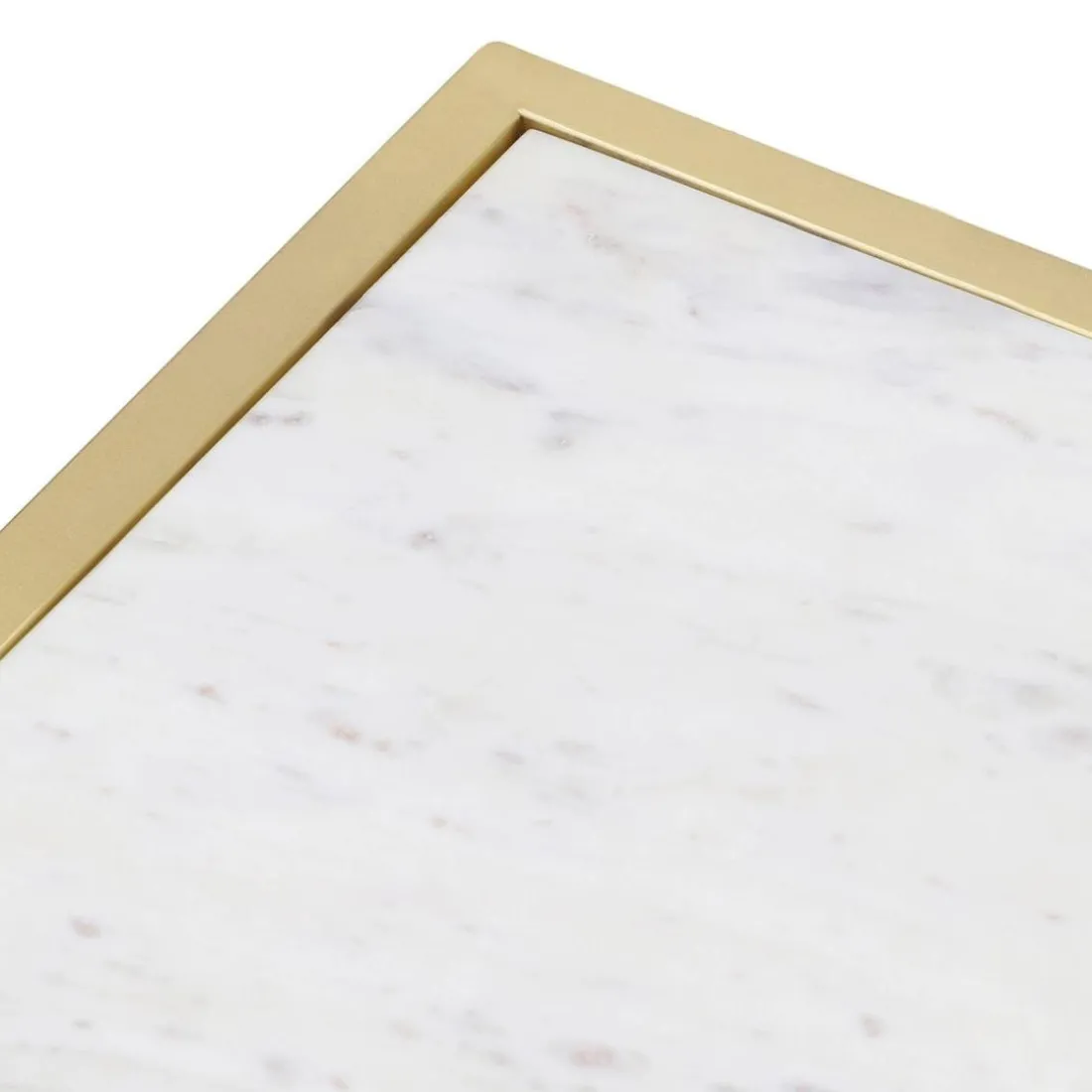 Meuble TV design 140cm Marbre Blanc et pieds Métal Or