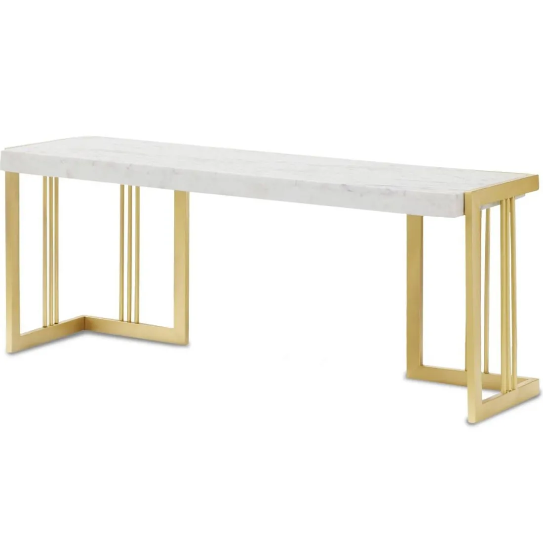 Meuble TV design 140cm Marbre Blanc et pieds Métal Or