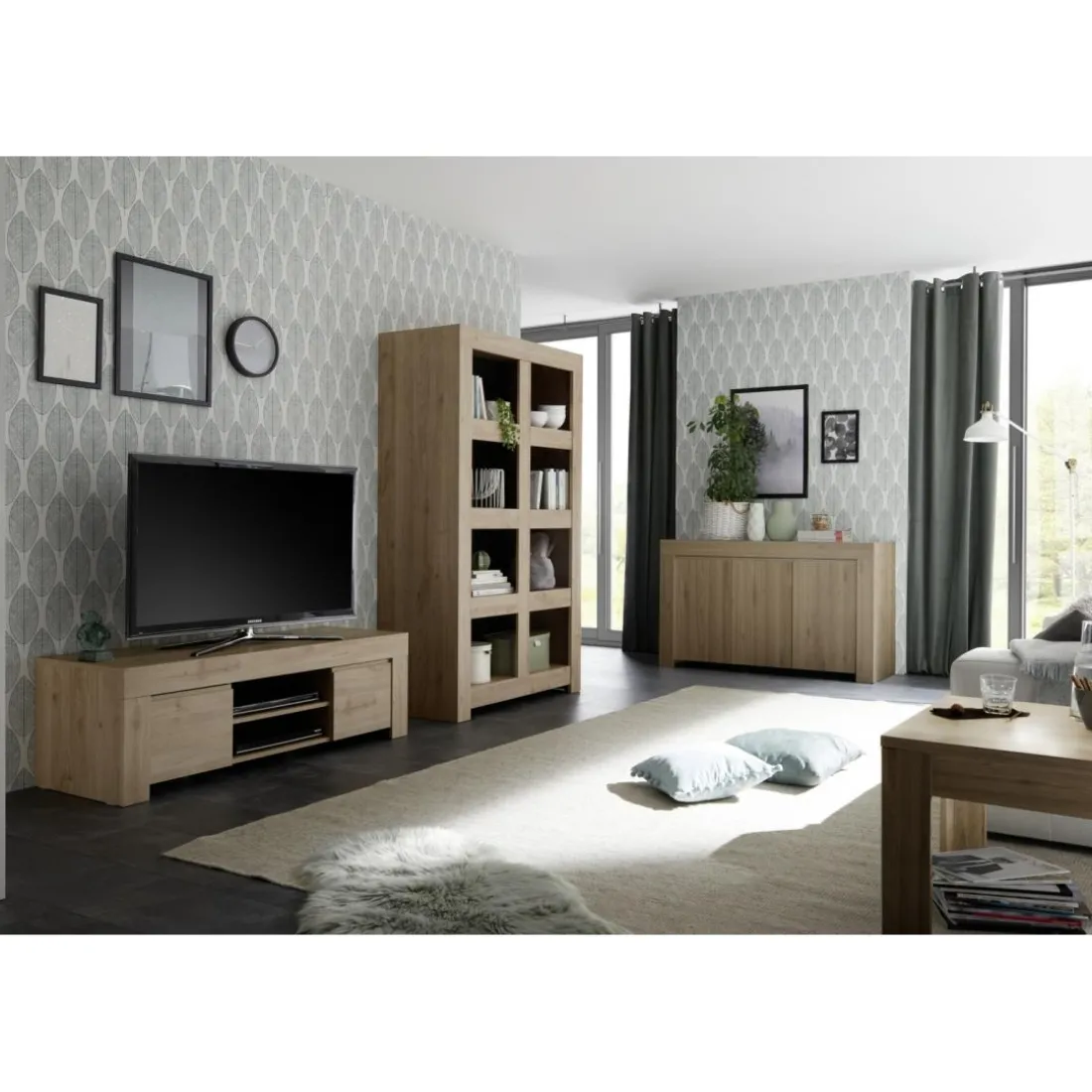 Meuble TV deux portes en bois FIRENZE décor chene