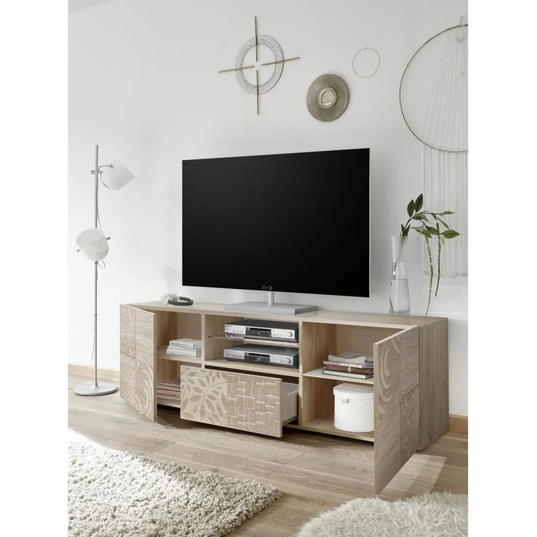 Meuble TV deux portes et 1 tiroir MIRO décor chêne