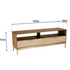 Meuble TV en bois de manguier 2 niches 2 tiroirs ALIX