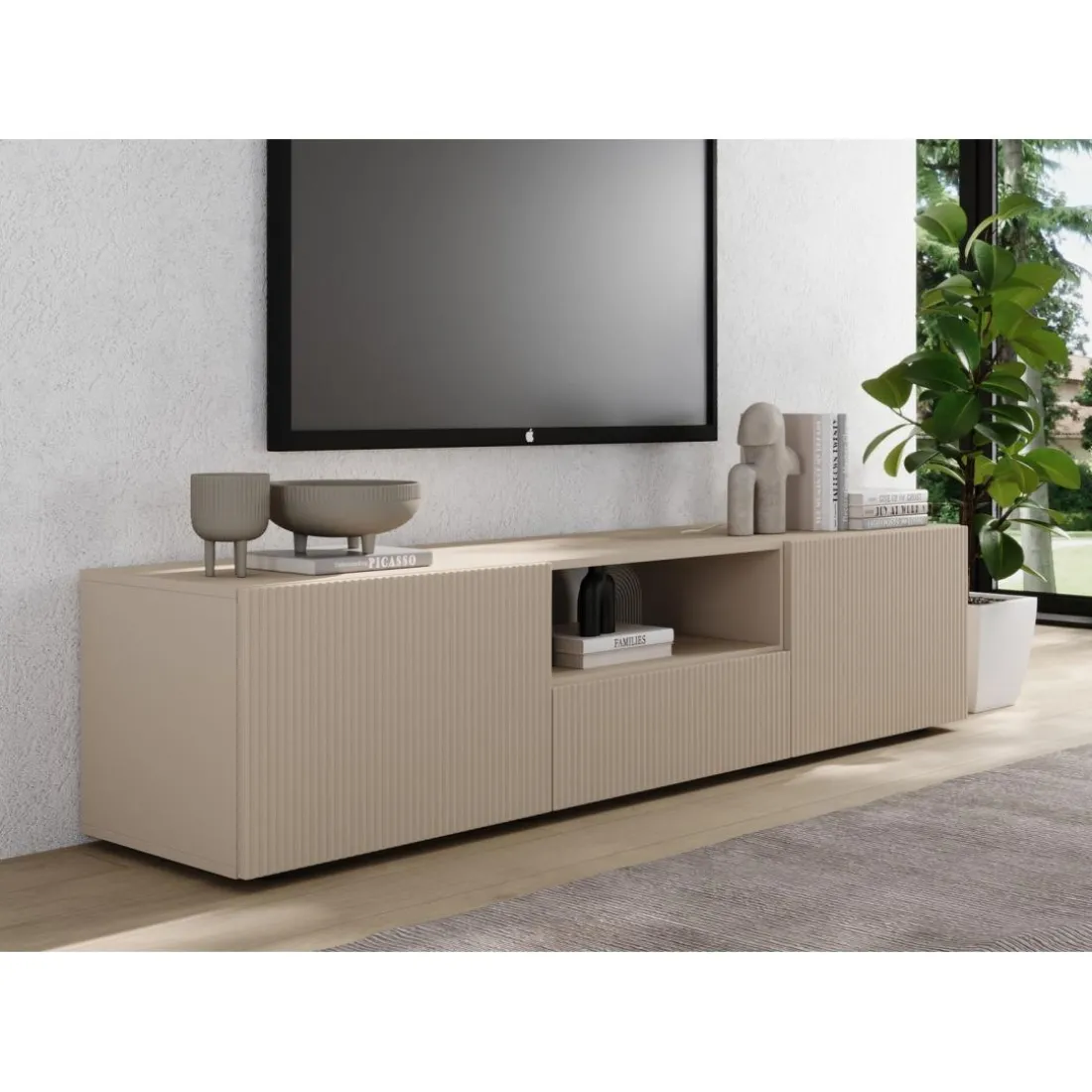 Meuble TV en Panneau de particules Bois blanc
