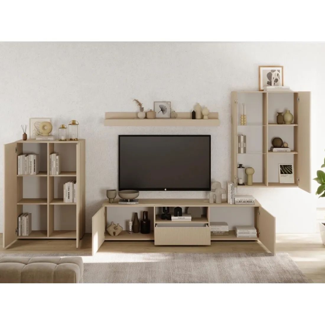 Meuble TV en Panneau de particules Bois blanc
