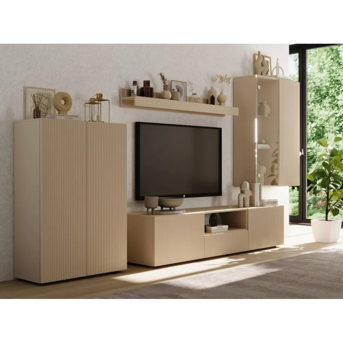 Meuble TV en Panneau de particules Bois blanc