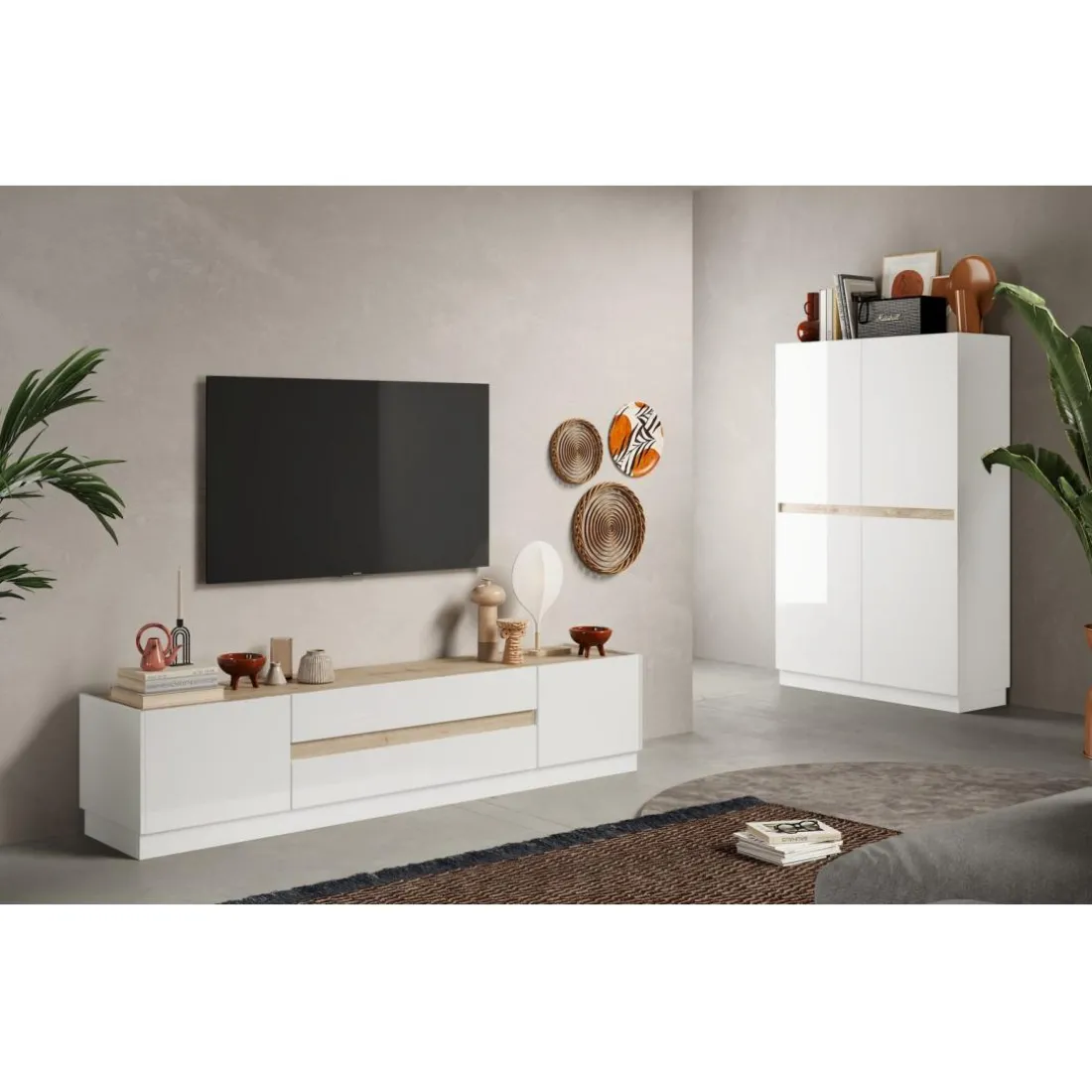 Meuble TV FANTASY blanc laqué