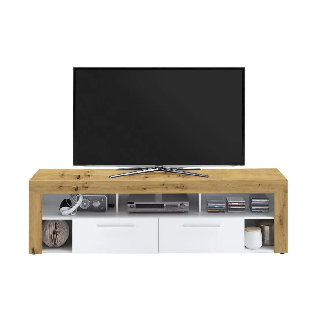 Meuble TV large chêne et blanc ONIA
