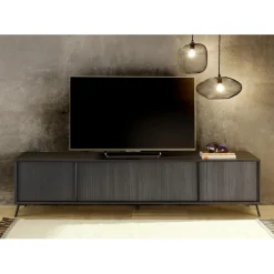 Meuble TV lowboard 4 portes chene noir