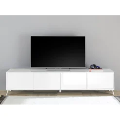 Meuble TV lowboard 4 portes blanc lacqué