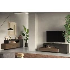 Meuble TV Lowboard 1 porte et 2 tiroirs marron