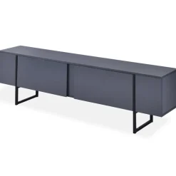 Meuble TV moderne avec 2 portes Valmain L180cm Gris foncé et Métal Noir