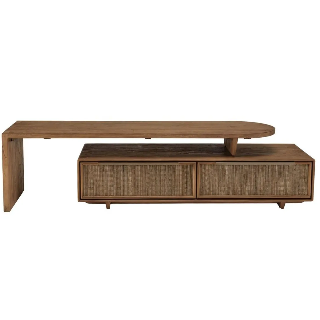 Meuble TV modulable 140x40cm 2 tiroirs en bois teck recyclé