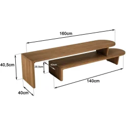 Meuble TV modulable 160x40cm en bois de teck recyclé naturel