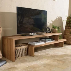 Meuble TV modulable 160x40cm en bois de teck recyclé naturel