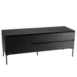 Meuble TV noir 1 porte 2 tiroirs pieds métal noir MAXENDRE