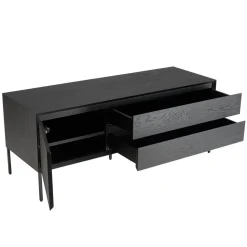 Meuble TV noir 1 porte 2 tiroirs pieds métal noir MAXENDRE
