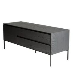 Meuble TV noir 1 porte 2 tiroirs pieds métal noir MAXENDRE
