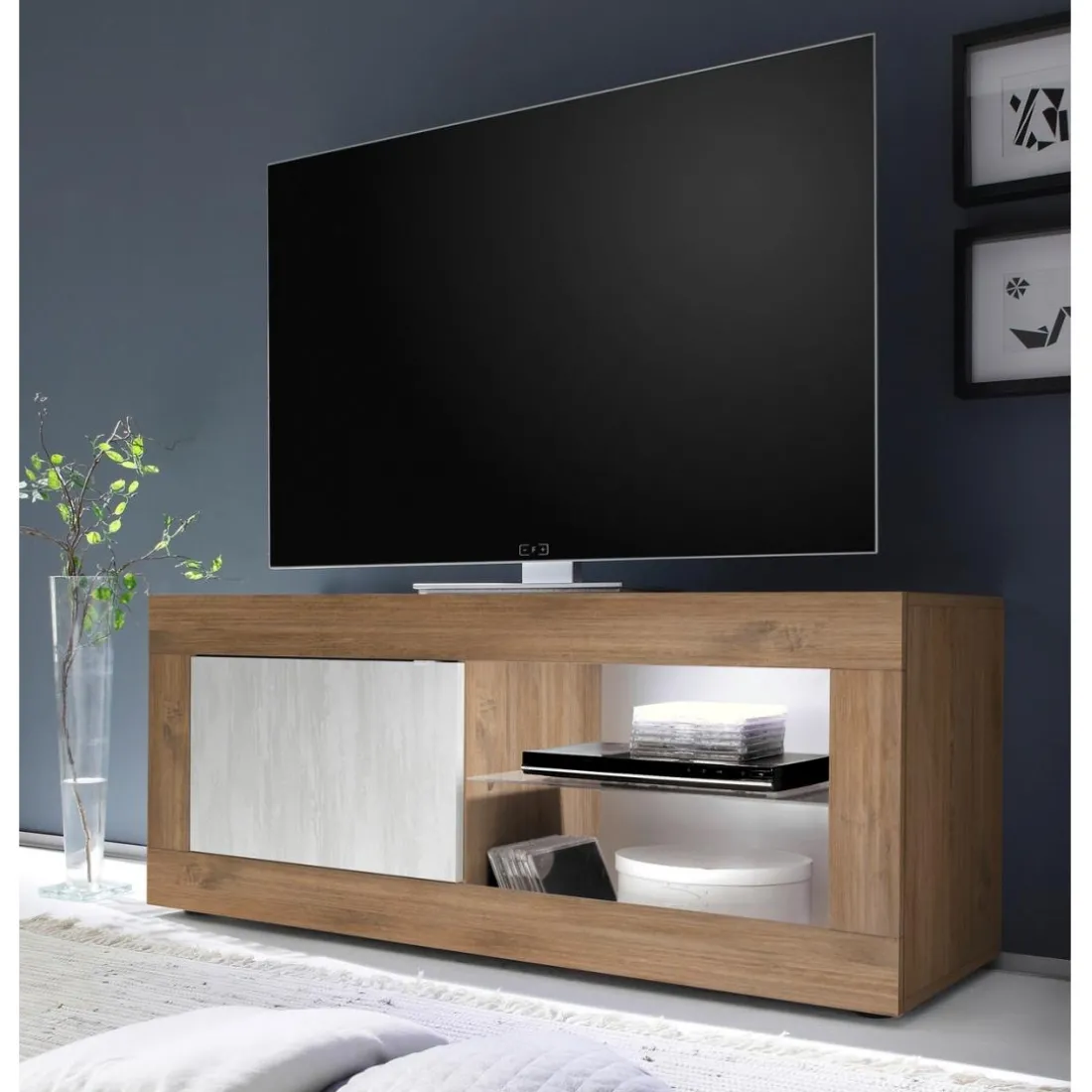 Meuble TV petit1 porte sans éclairage mercure blanche texturée