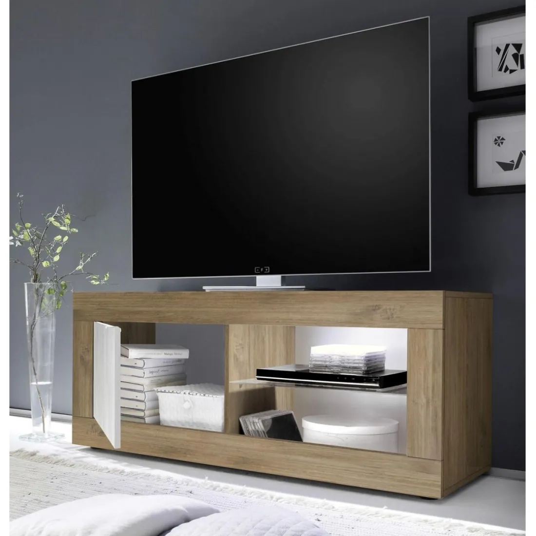 Meuble TV petit1 porte sans éclairage mercure blanche texturée