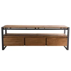 Meuble Tv SIXTINE 3 Tiroirs Et 1 Étagère Bois Teck Recyclé Et Métal