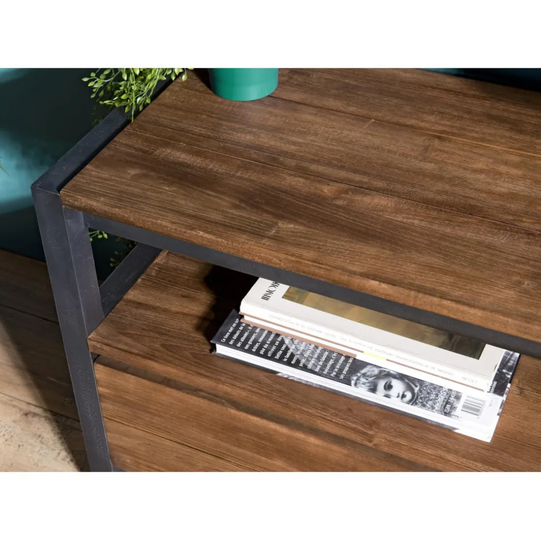 Meuble Tv SIXTINE 3 Tiroirs Et 1 Étagère Bois Teck Recyclé Et Métal