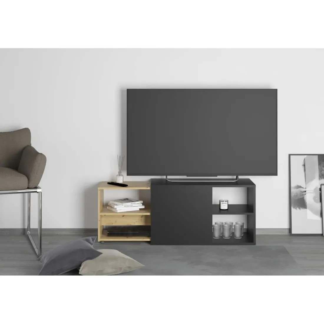 Meuble TV SLIDE 2 anthracite et naturel