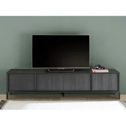 Meuble TV STEEL lowboard 4 portes chene noir