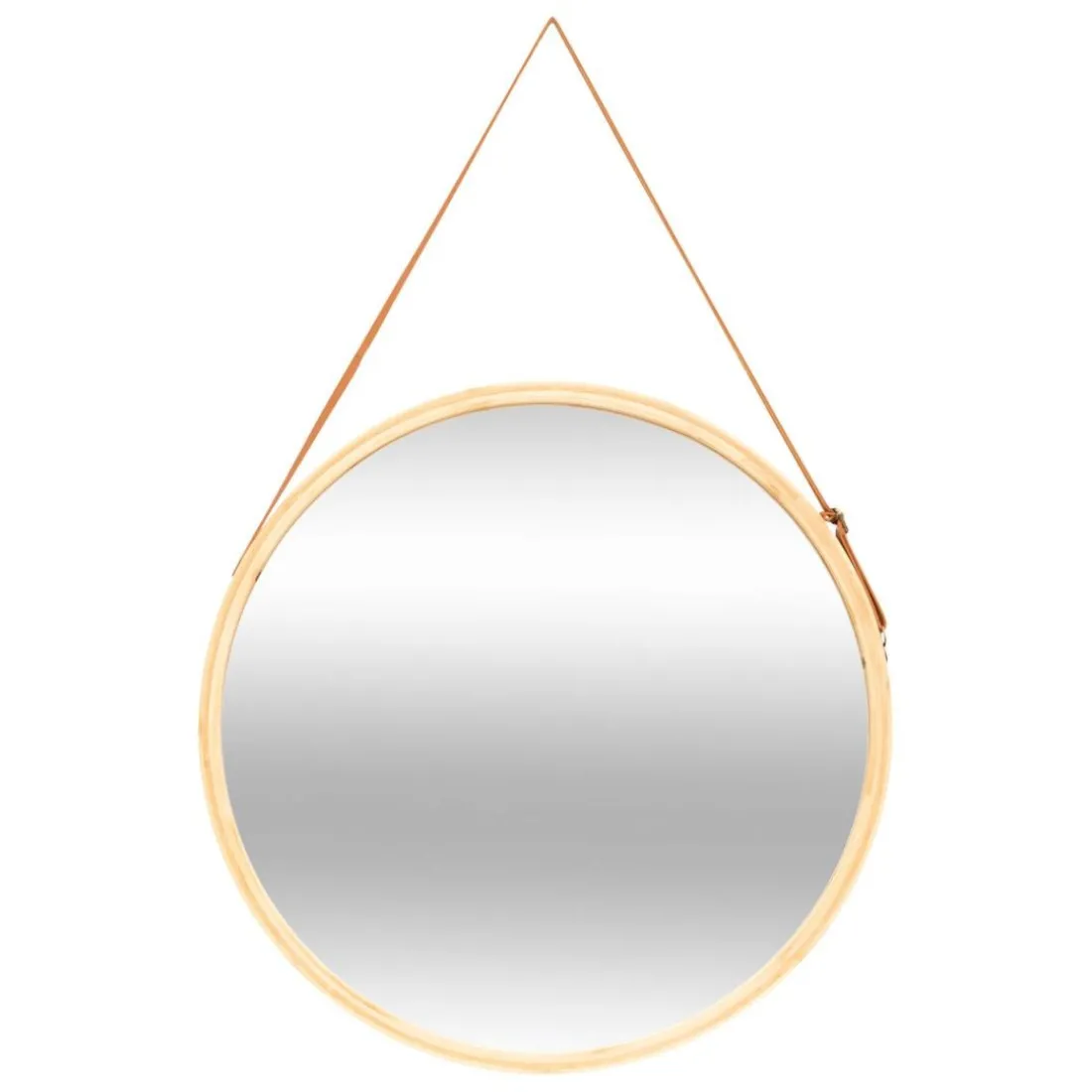 Miroir mural rond avec lanière en cuir