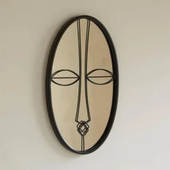 Miroir ovale décor ethnique en métal LOOKY noir
