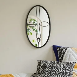 Miroir ovale décor ethnique en métal LOOKY noir