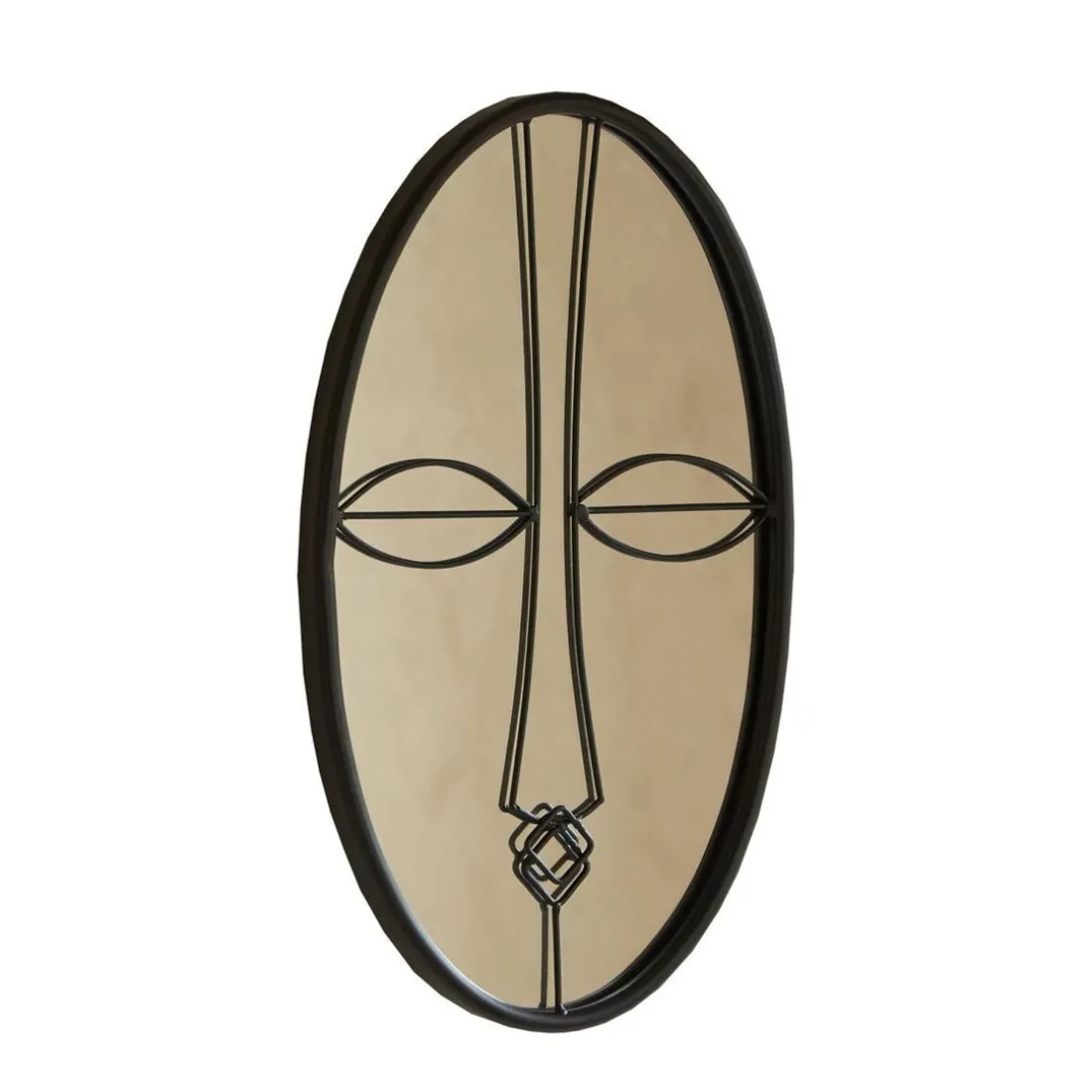 Miroir ovale décor ethnique en métal LOOKY noir