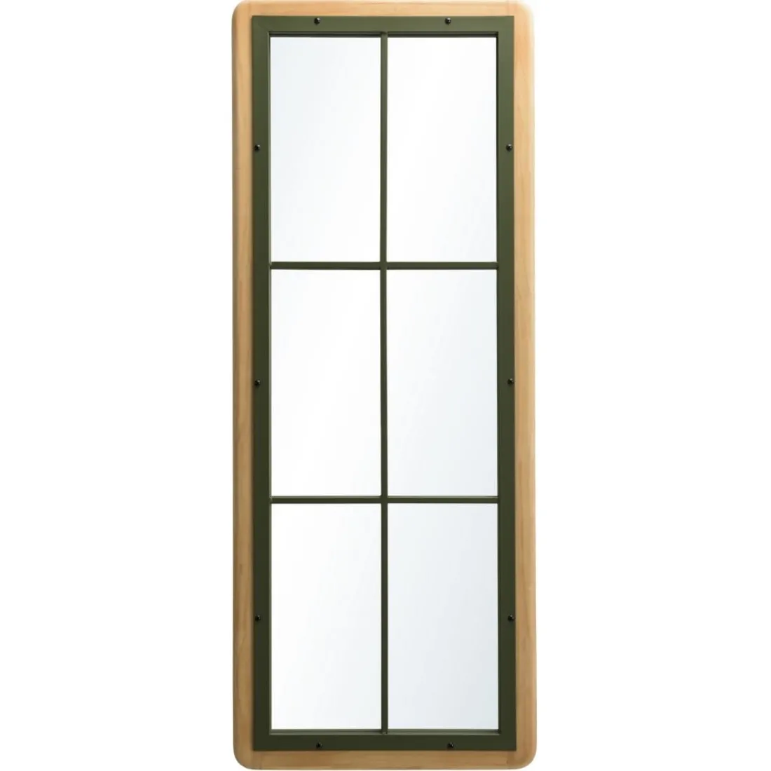 Miroir rectangulaire esprit verrière pin et métal vert HELENA