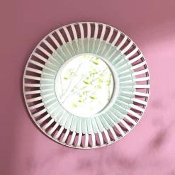Miroir rond en bambou MOUSSA vert et blanc