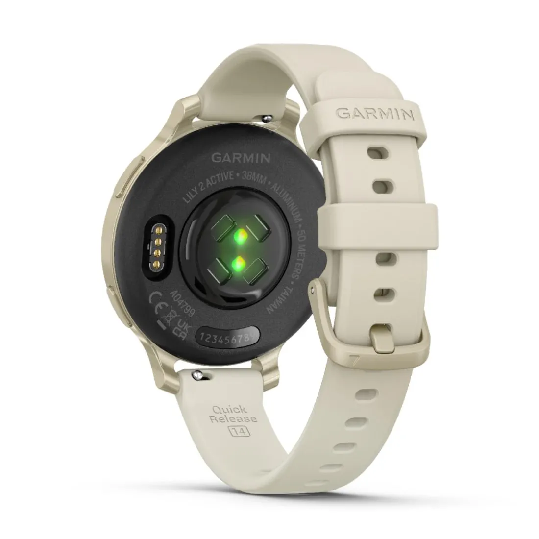 Montre connecté Femme Garmin Lily 2 Active, Lunar Gold, Silicone blanc