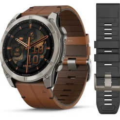 Montre Connectée Garmin - 010-02905-40 Fēnix 8 Amoled - 51Mm - Sapphire, Titane, Carbon Gray Dlc Avec Bracelet Cuir Marron + Bracelet Silicone Noir