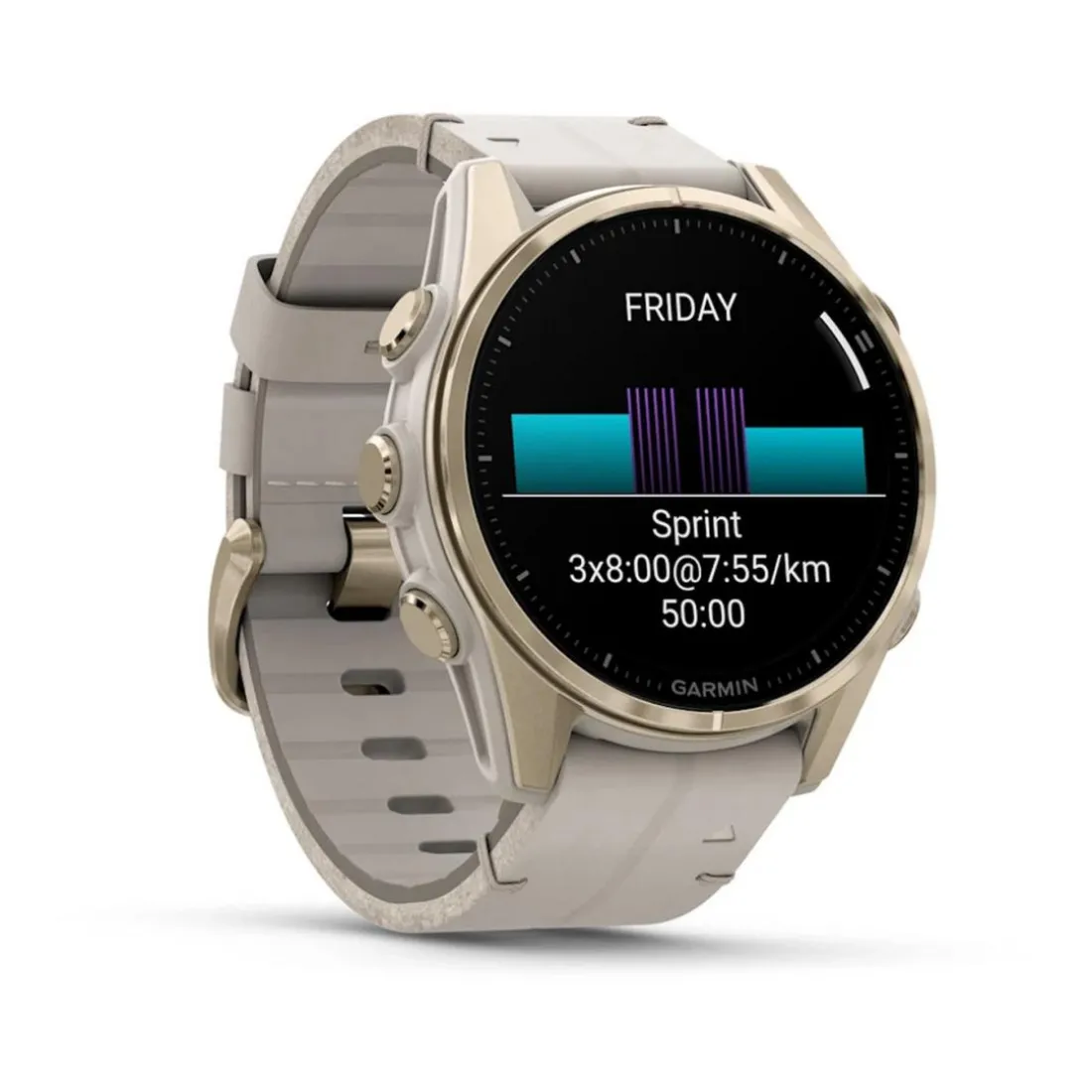 Montre Connectée Garmin - 010-02903-40 Fēnix 8 Amoled - 43Mm - Sapphire, Soft Gold Avec Bracelet Cuir Beige Crème + Bracelet Silicone Gris Cendré