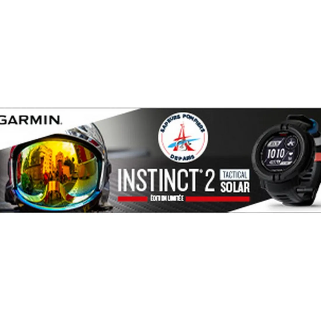 Montre connectée Homme Garmin Instinct 2 Solar Tactical BSPP BRIGADE DES SAPEURS POMPIERS DE PARIS - 010-02627-0A Bracelet Silicone Noir