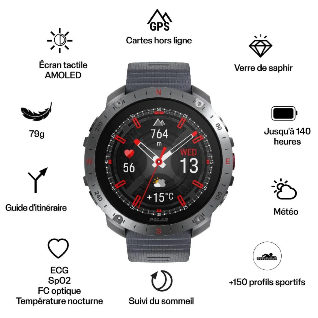 Montre Connectée Mixte 900110287 - POLAR Grit X2 Pro