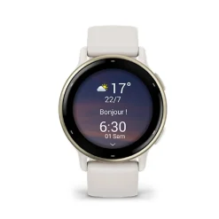 Montre connectée Mixte Garmin VÍVOACTIVE® 5 Lunette aluminium Soft Gold, boitier ivoire et bracelet silicone ivoire