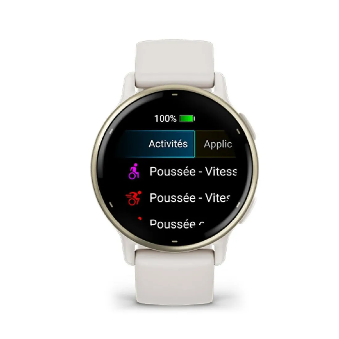 Montre connectée Mixte Garmin VÍVOACTIVE® 5 Lunette aluminium Soft Gold, boitier ivoire et bracelet silicone ivoire