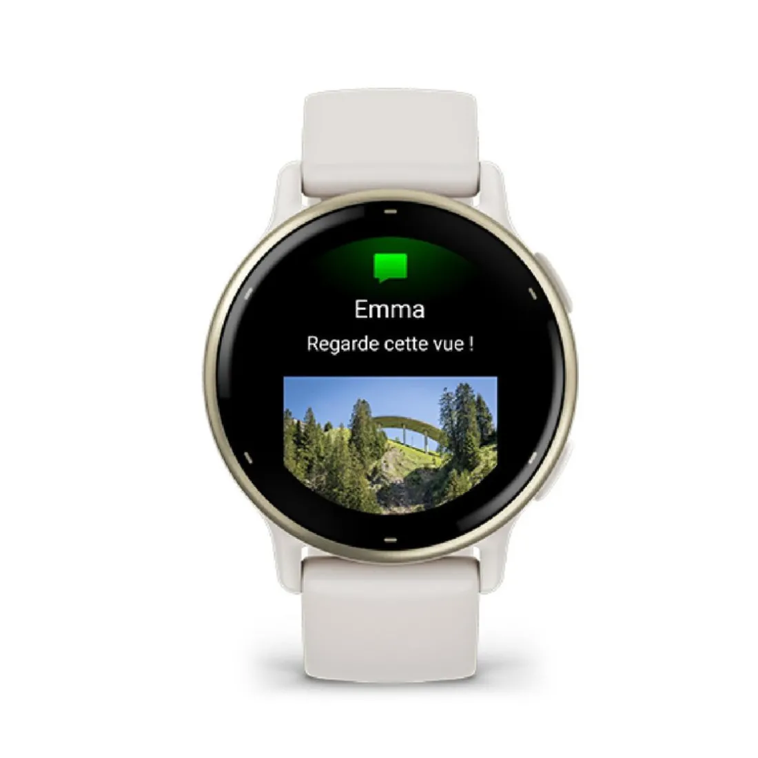 Montre connectée Mixte Garmin VÍVOACTIVE® 5 Lunette aluminium Soft Gold, boitier ivoire et bracelet silicone ivoire