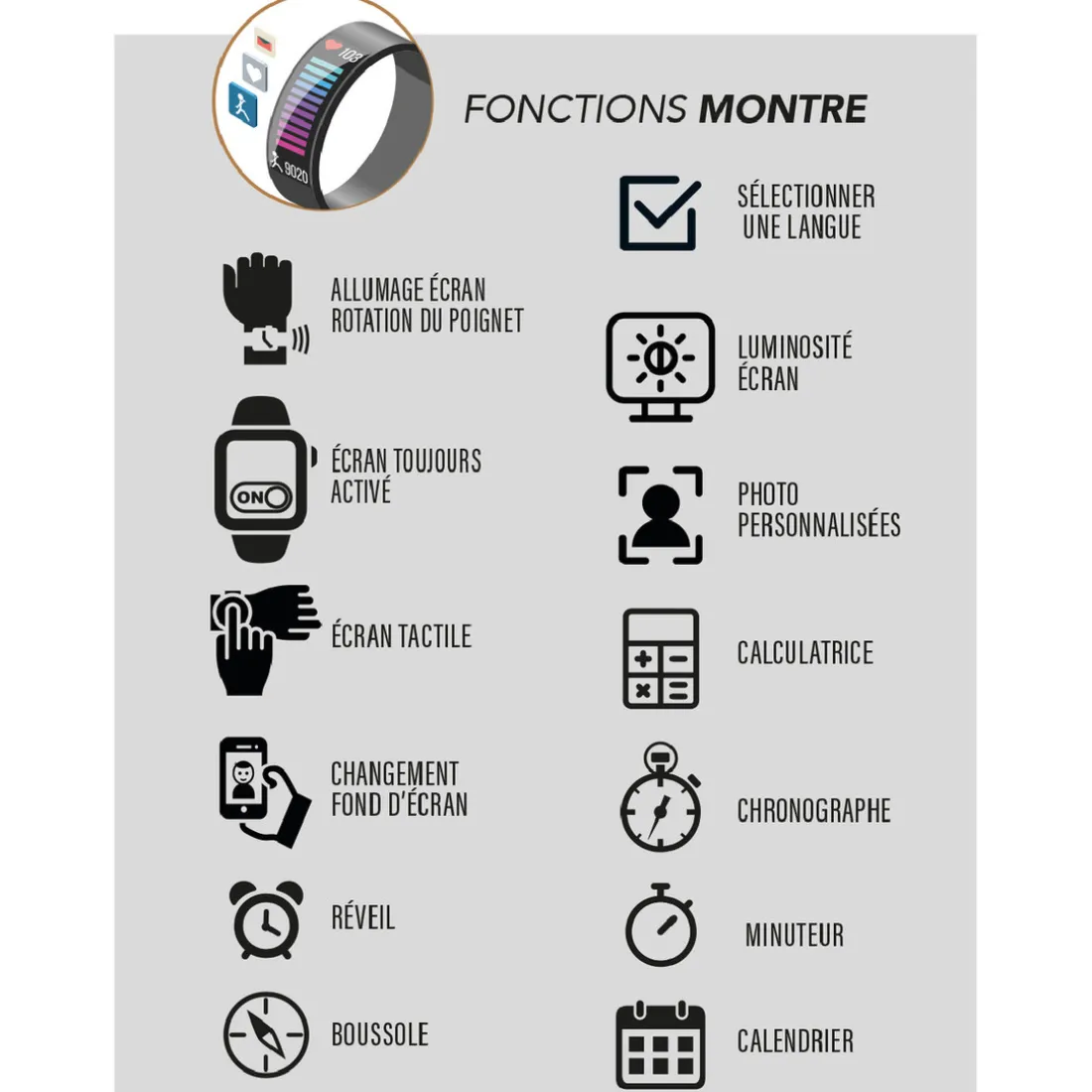 Montre connectée Mixte Smarty Super Amoled - SW070D Bracelet Silicone Rose