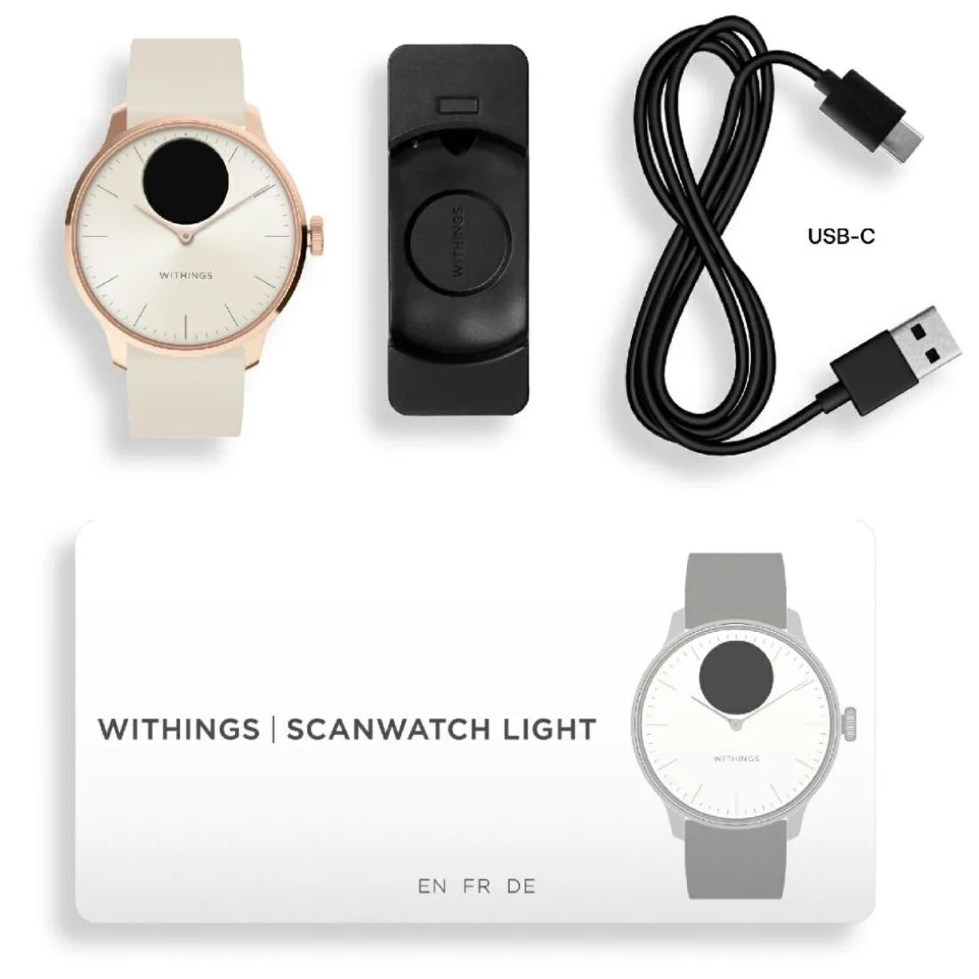 Montre de Santé Connecté Femme Withings Scanwatch Light - Wsw L Rowhi Bracelet Caoutchouc Blanc