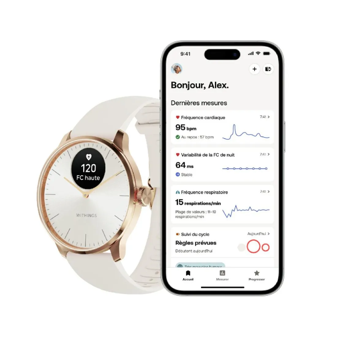 Montre de Santé Connecté Femme Withings Scanwatch Light - Wsw L Rowhi Bracelet Caoutchouc Blanc