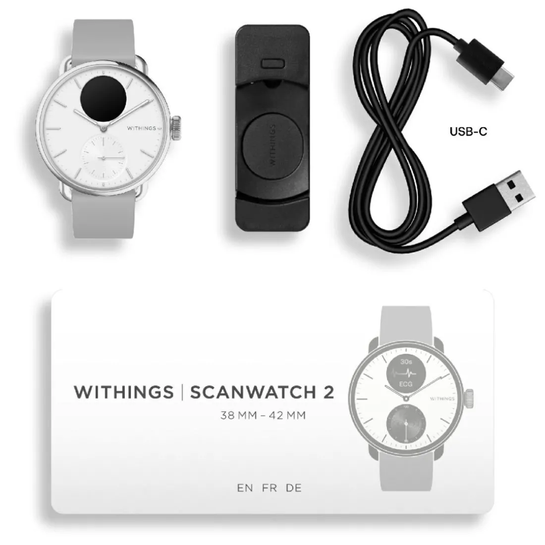 Montre de Santé Connecté Femme Withings Scanwatch 2 - Wsw 238 White Bracelet Caoutchouc Gris