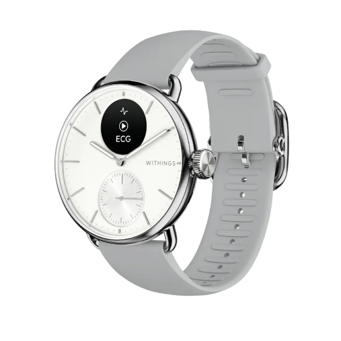 Montre de Santé Connecté Femme Withings Scanwatch 2 - Wsw 238 White Bracelet Caoutchouc Gris