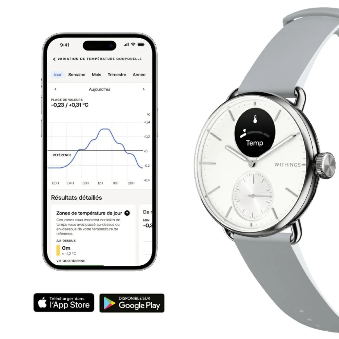 Montre de Santé Connecté Femme Withings Scanwatch 2 - Wsw 238 White Bracelet Caoutchouc Gris